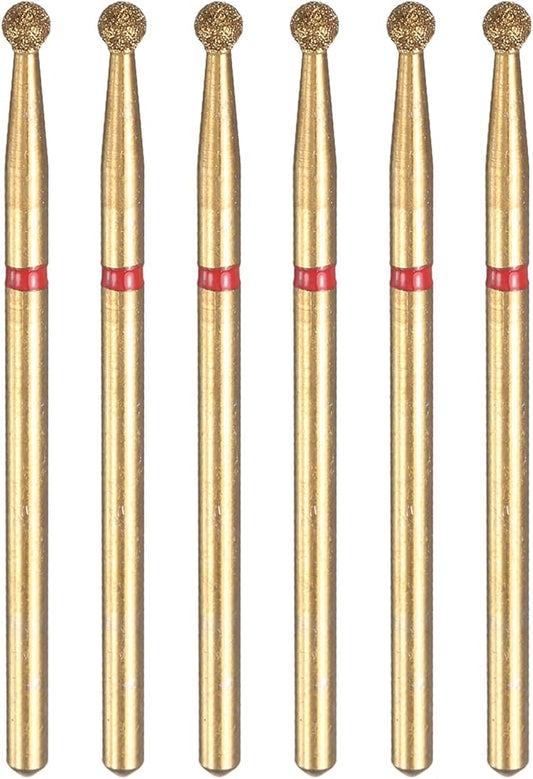 HARFINGTON 6pcs 200-230 Grits Diamond Grinding Bit 2.3mm Ball Head 2.35mm Shank 2.3mm Length Titanium Plated Stone Sanding Drill Bits Rotary Tool for Nails Grinding Polishing