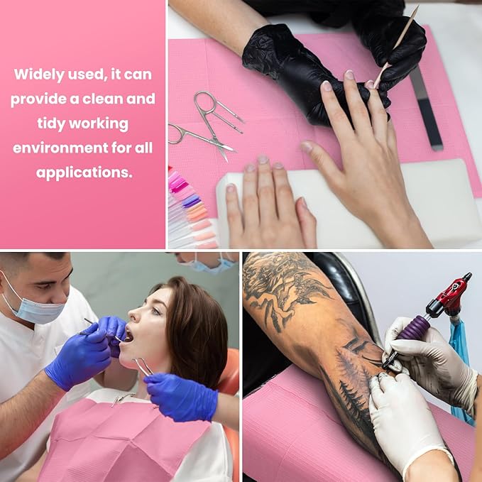 Etercycle Disposable Nail Mats - 50Pcs Fordable Nail Art Table Mats for Table Acrylic Nail Practice Sheet, 3 Ply Waterproof 13" X 18" Clean Pads Nail Art Accessories (Pink)