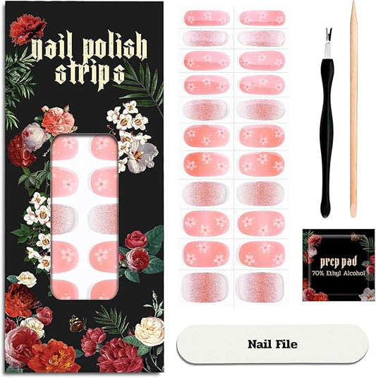 Nail Polish Strips - 22 Pcs Salon Quality Gel Nail Stickers - Long Lasting Wraps (Dusty Orange Flower)