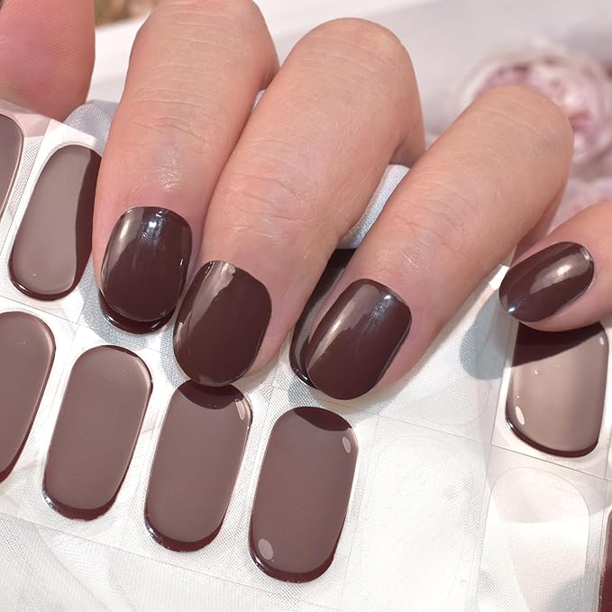 Semi Cured Gel Nail Strips (Wine Red)-22 PCS Nail Stickers | Gel Wraps | Light Required, Salon Quality & Easy to Use