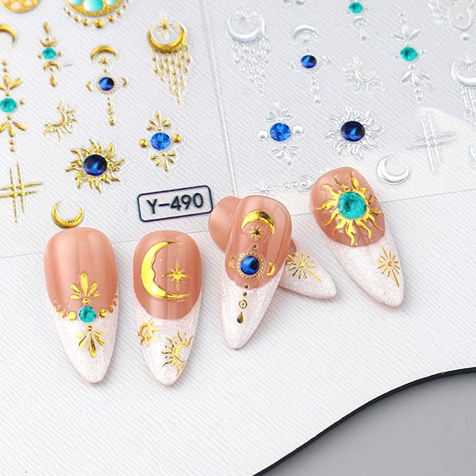 Gold Silver Star Moon Nail Art Stickers Decals Bohemia Nails Decals Self-Adhesive Nails Stickers for Nail Art