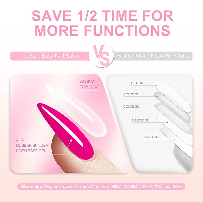 Hema Free Builder Gel Polish, Vegan TPO Free Pink Builder Base Gel, for Strengthens Damaged Thin Nails, LED UV Curing, Thickening & Repair