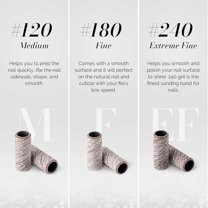 MelodySusie 50 Pcs Nail Drill Bits Super Long Sanding Bands with 6.65mm Crystal Mandrel Bit, 180 Fine Grit Nail File for Acrylic Nails Gel Manicures and Pedicure, Zebra
