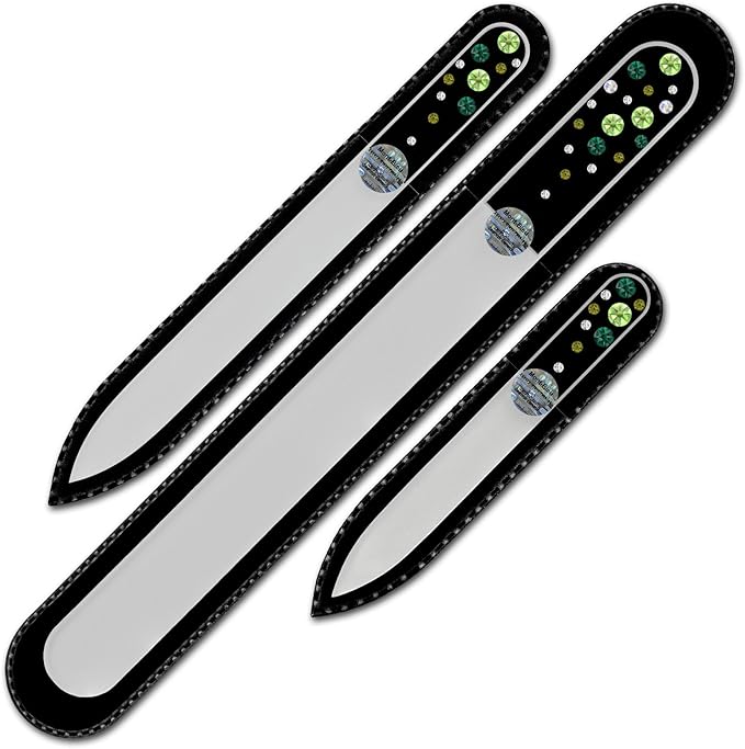 Mont Bleu Set of 3 Glass Nail Files Hand Decorated with Crystals - Handmade - Czech Tempered Glass
