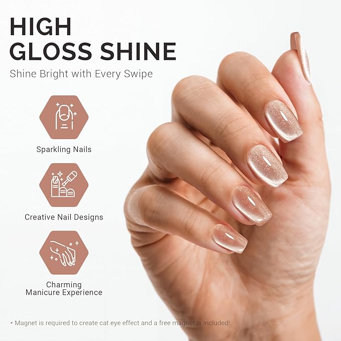 MelodySusie Jeweliver Cat Eye Gel Nail Polish, 0.5 Fl Oz Nude Pink Glitter Holographic Magnetic Nail Polish with Magnet, UV Nail Polish for Nail Art Manicure Salon DIY at Home C38