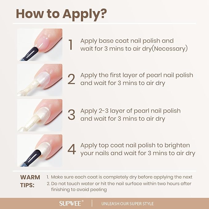 Pearl Nail Polish Quick Dry, Air Dry Fast Shimmer Mermaid Champagne Nail Lacquer DIY Manicure for Women Girls