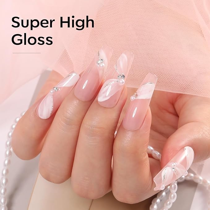 modelones Gel Nail Polish Set 2 Pcs 15 ML Nude Pink Translucent Sheer Glitter Shimmer French Base Kit Gel Polish Soak Off LED For Nail Art DIY Manicure Art Home For Women Girls