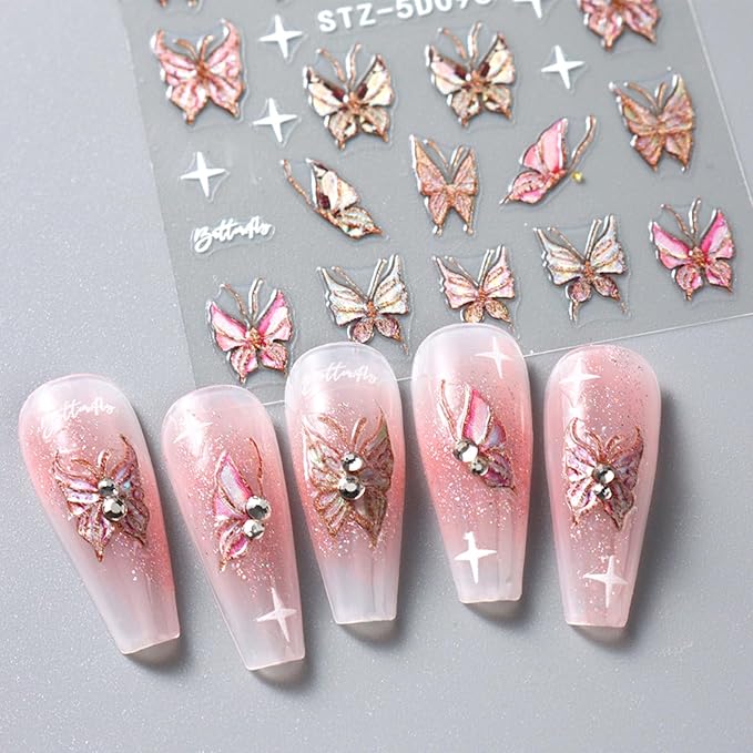 Aurora 2 Sheets Gradient Glitter Butterflies Nail Art Stickers Decals for Women DIY Manicure Accessories