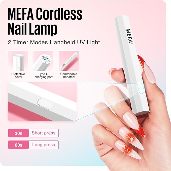 MEFA Handheld UV Light for Gel Nails, UV Nail Lamp with 2 Timer Settings, Portable Cordless Rechargeable USB Nail Dryer for Gel Nail Polish Fast Curing, LED Nail Lamp for Home DIY Salon Women