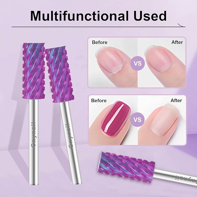 3/32" Small 5.35MM Barrel Bit Tungsten Carbide Nail Drill Bit Safety Bit for Gel & Acrylic Removal, 2- Way Rotating Efile Tip, Salon Electric File Accessory (3XC Girt, Purple)