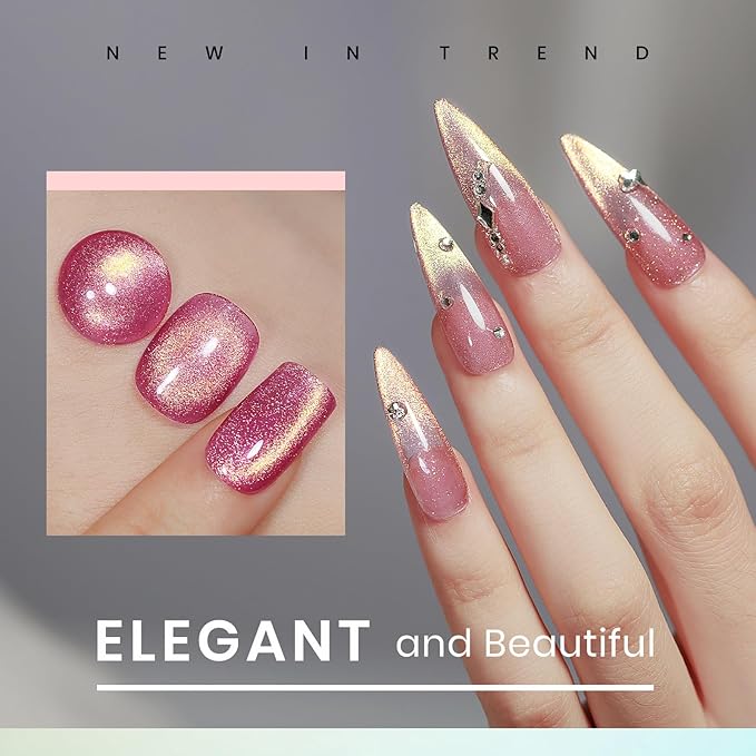 MIZHSE Cat Eye Gel Nail Polish, Magnetic Gel Polish Set with Magnet, Shimmery Cateye Effect Neon Pink Green Purple Colors Soak Off Nail Art Manicure Home Gift for Ladies