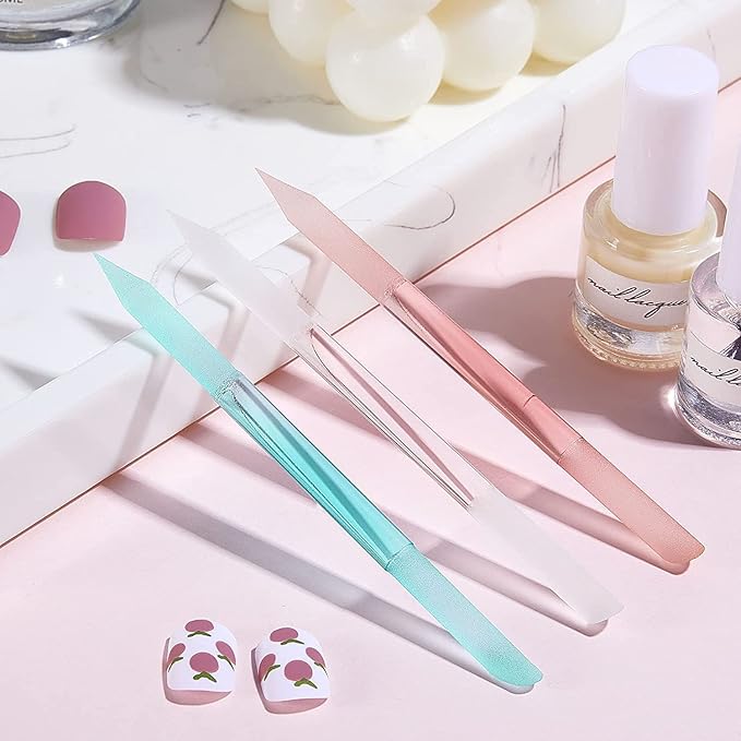 SILPECWEE 3 Pieces Glass Cuticle Pusher Glass Nail File Crystal Glass Cuticle Stick Set Double Sided Cuticle Remover Tool Cuticle Tools for Nails Manicure Pedicure Precision Filing
