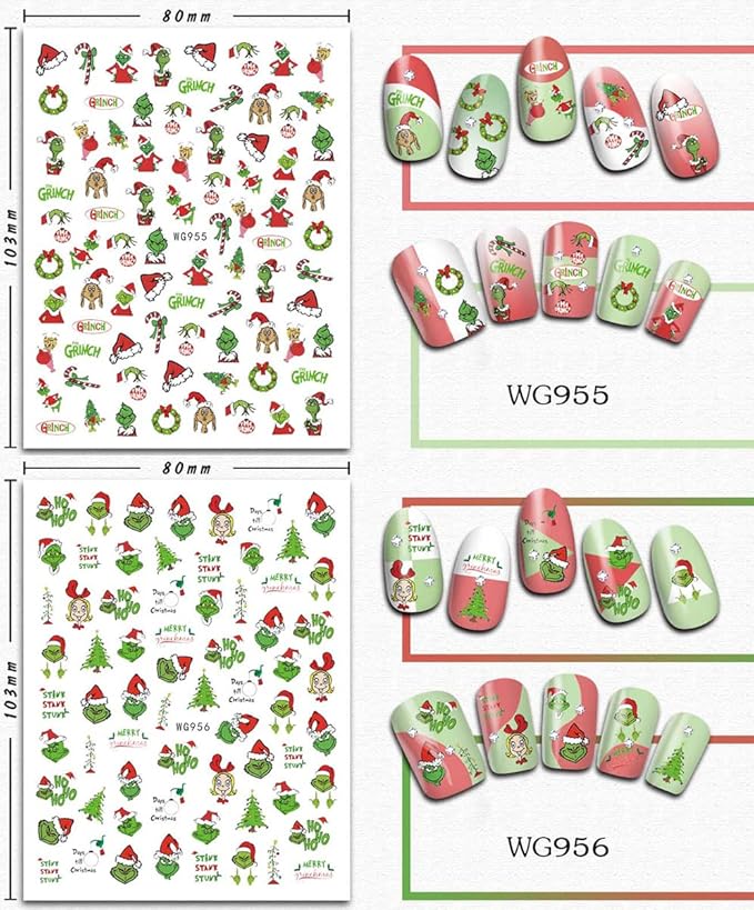 8 Sheets Christmas Nail Art Stickers - 3D Xmas Decals With Self-Adhesive Winter Nail Stickers for Holiday Designs