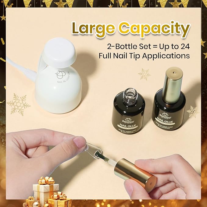 Beetles 2Pcs 15ml HEMA-Free Nail Glue Gel for Acrylic Nail Tips & Clear Press On Nails, Super Strong U V Nail Glue for Nail Extensions, DIY Long Lasting Nail Gel Kit