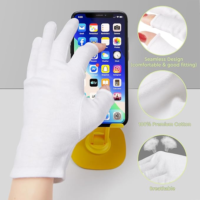 4 Pairs Cotton Moisturizing Gloves Touchscreen - 100% White Cotton Gloves for Dry Hands Eczema Sleeping Overnight Lotion Spa Treatment - Moisturizing Night Gloves