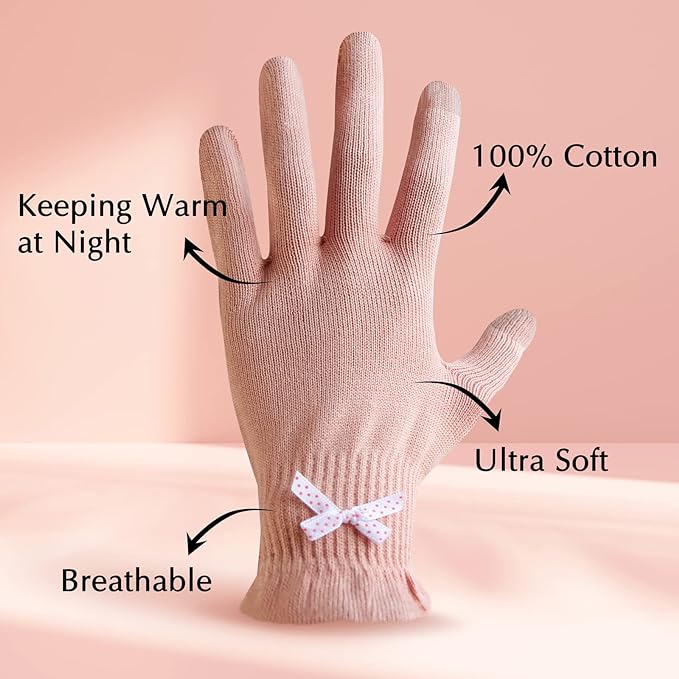 Evridwear Cotton Moisturizing Gloves Overnight Touchscreen for Dry Hands SPA Eczema Hand Care, Day and Night Moisturizing Sleeping Gloves (2 Pair S/M, Feather Weight Pink Color)