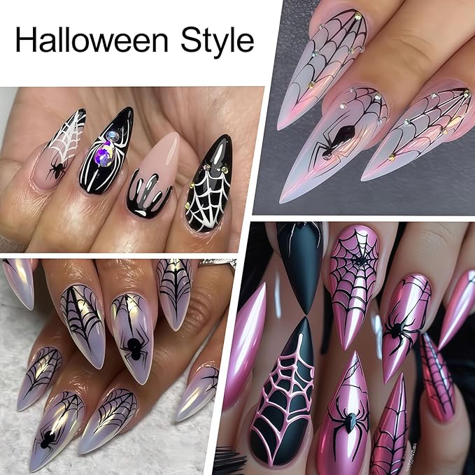 8 Sheets Spider Nail Art Stickers Halloween Nail Decals Black White Spider Web Spiders Design 3D Self-Adhesive Nail Sticker Fall Holiday Acrylic Manicure DIY Nails Decoration Supplies for Women