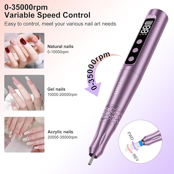 Electric Nail Drill Professional, Cordless NailDrill, 35000RPM Professional NailDrill, Portable Efile Nail Drill Machine for Acrylic and Gel Nail with Manicure and Polishing Tool Set (Pink)