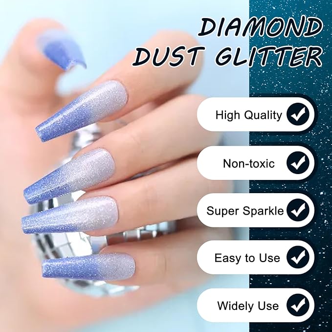 6 Colors Glitter for Nails, 1g Nail Powder Rainbow Silver Gold Green Purple Pink Blue for Nails Holographic Decorations for Nail Art Tips Manicure