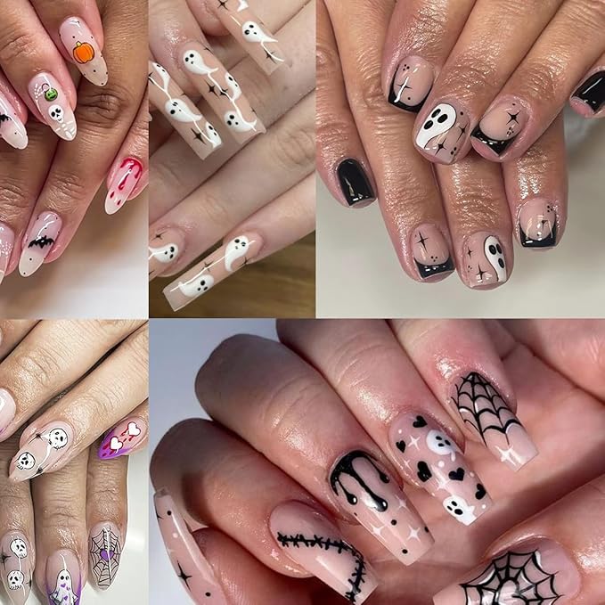 4 Sheets Halloween Nail Art Stickers Luminous Halloween Nail Stickers Glow in Dark Nail Art Design White Spooky Nail Decoration Cute Ghost Bat Spider Nail Decals for Women Girls Holiday DIY