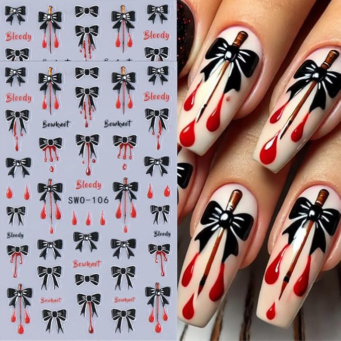 4Pcs Spider Web Halloween Nail Stickers 3D Bow Bat Spider Nail Decals Spooky Self Adhesive Black Cobweb Nail Design Sticker Halloween Nail Decoration Supplies Holiday Manicure Accessories for Women