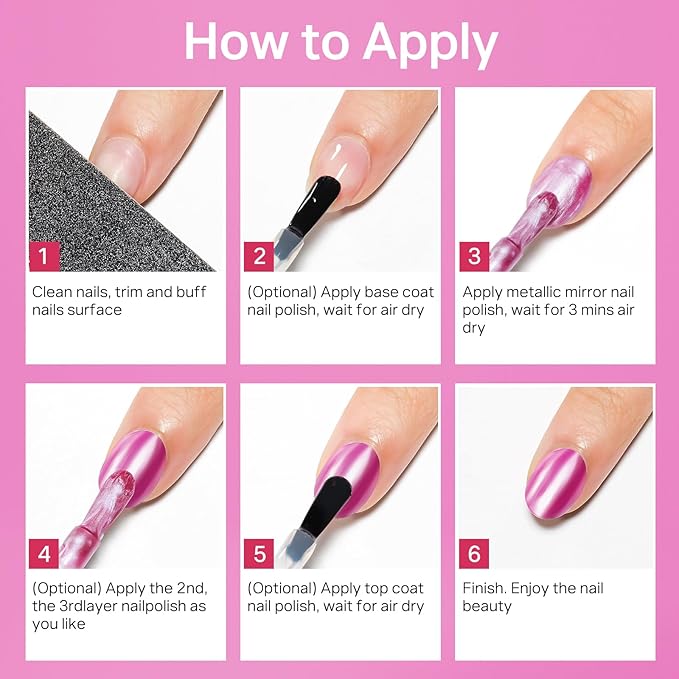 MIZHSE Rose Red Mirror Nail Polish, Quick Dry Metallic Nail Polish, Air Dry Fast Chrome Nail Lacquer Bright Color Oil-based Nail Art Manicure DIY Home