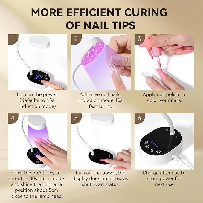 AORAEM UV Nail Lamp, Gooseneck Mini U V Light for Gel Nails, 36W Rechargeable LED Flash Cure Lamps with 4 Timers & Auto Sensor, Quick Dry Professional Nail Dryer for Salon Home DIY Use, White