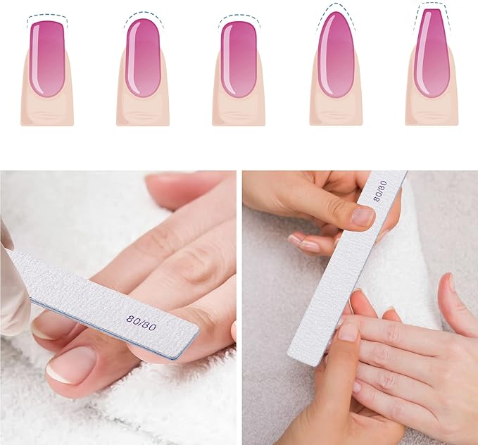 100 Count 80/80 Grit Rectangle Nail Files Reusable Coarse Nail File Double Sided Emery Boards Manicure Tools for Acrylic Nails