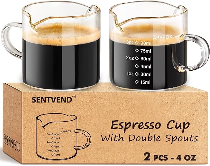 4 Oz Espresso Shot Cups Set of 2 Double Spout by SENTVEND