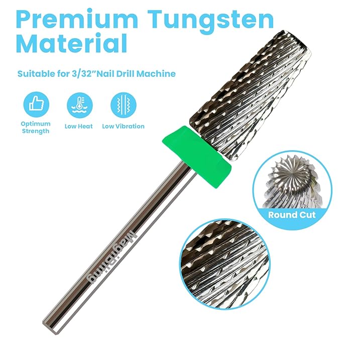 Cross Cut 5 in 1 Tapered Barrel Nail Drill Bits, Professional 3/32'' Safety Tungsten Carbide Bits, Two-way Rotation, Manicure Pedicure Cuticle Gel Removal Polishing, Coarse.