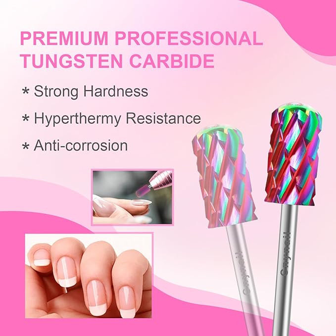 3/32" 2PCS Large Barrel Smooth Round Top Tungsten Carbide Nail Drill Bit Safety for Gel & Acrylic Removal, Right Way Rotating Efile Tip, Salon Electric File Accessory (5XC Grit, Multicolor)