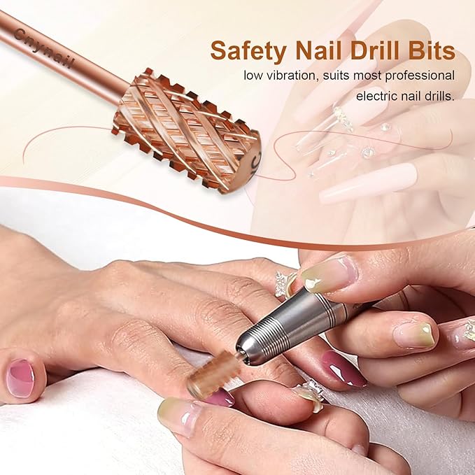 3/32" Large Barrel Smooth Round Top Tungsten Carbide Nail Drill Bit Safety Bit for Gel & Acrylic Removal, 2-Way Rotating Efile Tip, Salon Electric File Accessory (4XC Grit, Rose Gold)