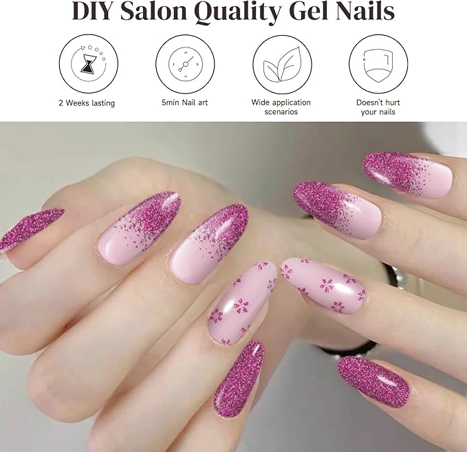 Semi Cured Gel Nail Strips | 28 pcs Gel Nails Strips for Women Work with Any UV Lamp, UV Nail Stickers for Women Home DIY Nails Art (Tiny Flower)