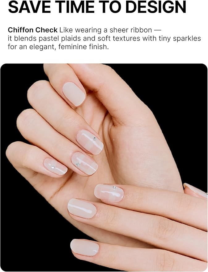 UUUUUU Semi Cured Gel Nail Strips | Salon-Quality | UV Free Gel Nail Wraps for Women | Easy Peel&Stick | Long-Lasting up to 14 Days | 28 Strips Set+File & Wipes | Gift-Ready (UGN054 Chiffon Check)