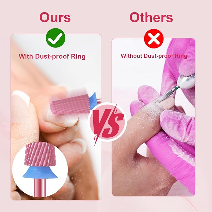 3/32" Large Tapered Smooth Top Bit Tungsten Carbide Nail Drill Bit Safety Bit for Gel & Acrylic Removal, 2- Way Rotating Efile Tip, Salon Electric File Accessory (M Girt, Rose Red)