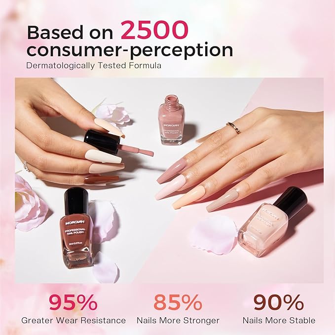 Morovan Nude Nail Polish Set: 6PC Neutral Pink Milky Skin Color Nail Polish Kit Pale Beige Cream Taupe Tan Brown Natural Mini Summer Manicurist Beautify Women Girls Gift