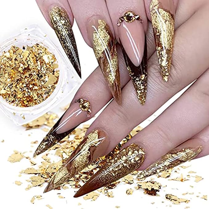 Holographic Gold Glitters Nail Art Sequins 3D Flakes Decoration for Women Girls Manicure Tips DIY Acrylic Nails Supplies Shining Design Accessories (8 Boxes)