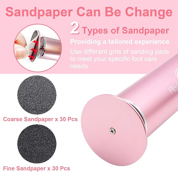 Electric Foot Callus Remover - Callus Remover for Feet,Professional Pedicure Tool for Dead Skin and Calluses,Adjustable Speed Foot File with 60 Pcs Sandpaper Discs - Pink