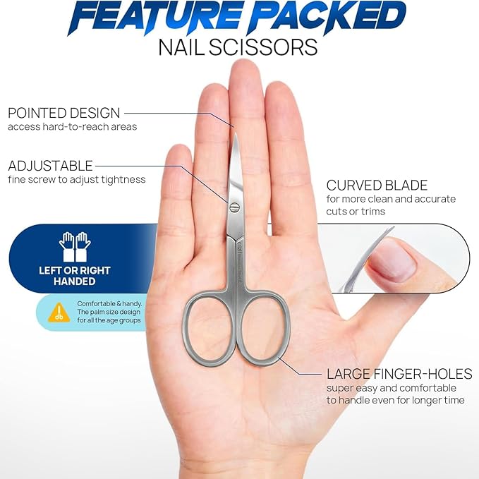 Nail Scissors for Women & Men – Stainless Steel, Curved Blade, Sharp Scissors for Toenails, Manicure, Pedicure, Cuticle For Home & Professional Use (Cuticle Scissors with Leather Case)