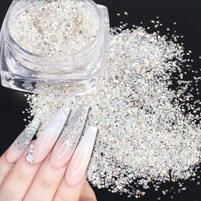 Holographic Nail Art Kits 6 Boxes 3D Glitter Metallic Shining Flakes Acrylic Powder Dust Sequins Decoration Holographic Manicure Tips (Vintage Color)
