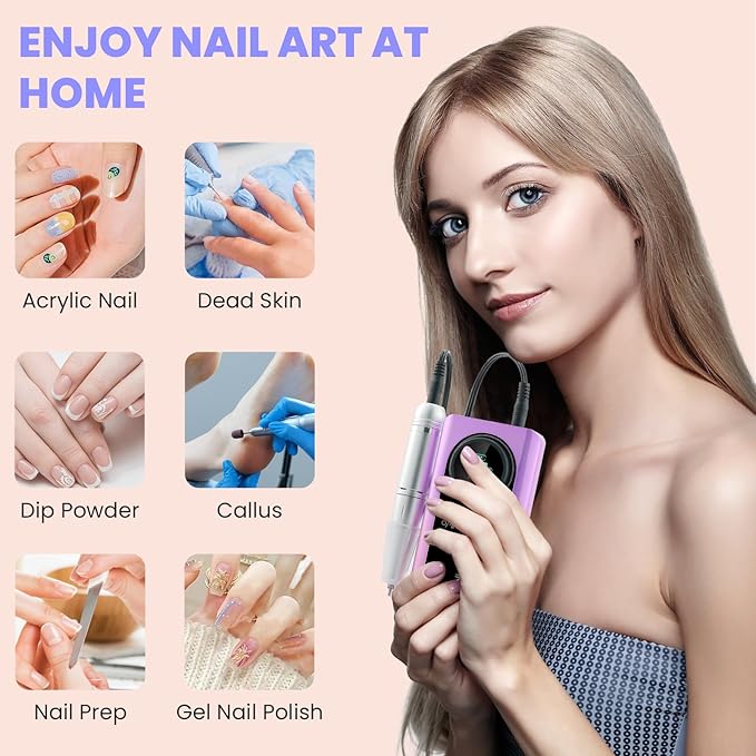 45000 RPM Nail Drill Machine Cordless, Rechargeable Electric Nail File Machine Professional Drill Tools for Acrylic Nails Gel Salon Manicure Pedicure