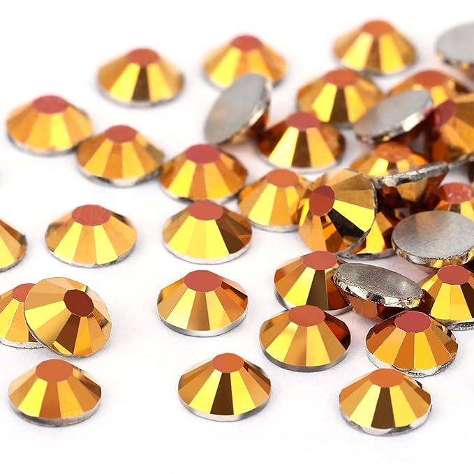 Novani Rhinestones Flatback Rhinestones Glass Nail Gems Stones Jewels Round Gemstones Non-Hotfix Crystal,SS10,1440 Pieces,Gold