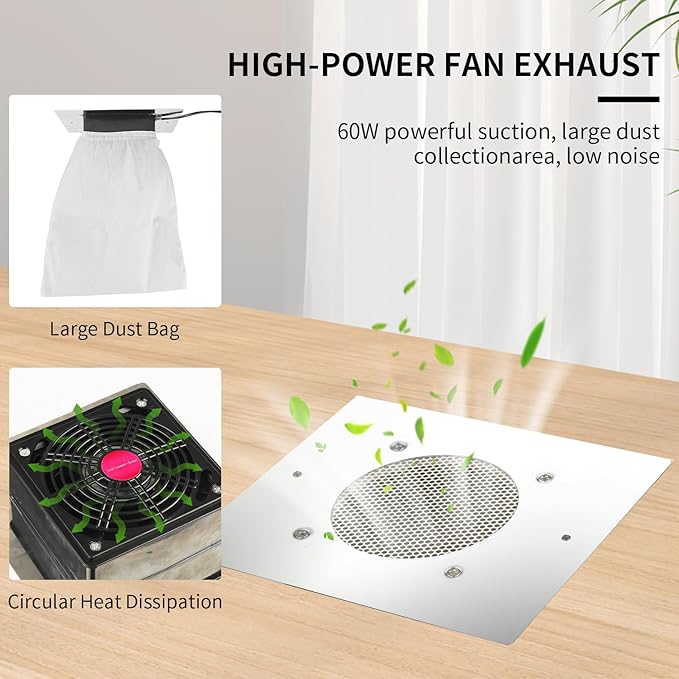 BLUETOP Nail Dust Collector 60W Nail Vacuum Cleaner Table Embedded Dust Extractor Vacuum Professional Built in Desktop Nail Dust Collector Quiet Nail Fan Low Noise for Nail Salon Home