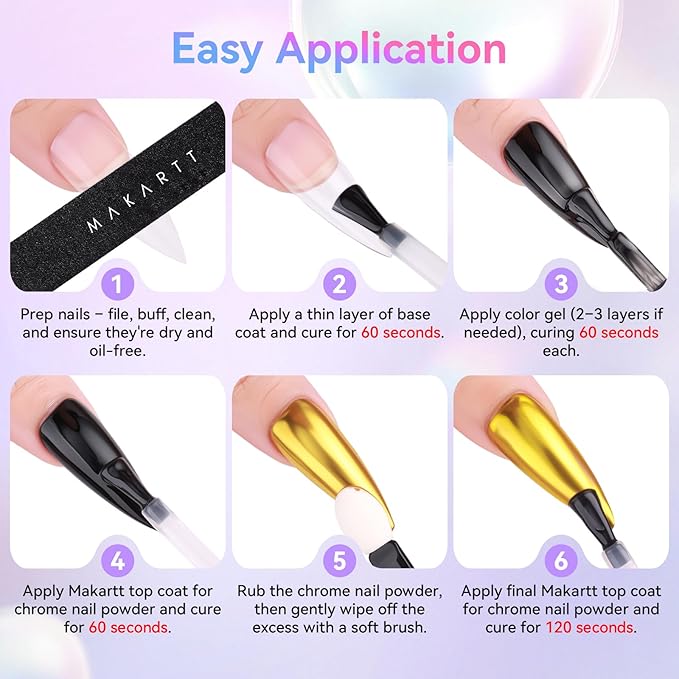 Makartt No Wipe Gel Top Coat for Chrome Nail Powder - Clear High Gloss Mirror Shine Top Coat Gel Nail Polish, Long Lasting Soak-Off LED UV Lamp, DIY Home Salon Art Design Gifts, 8ml Pink Bottle