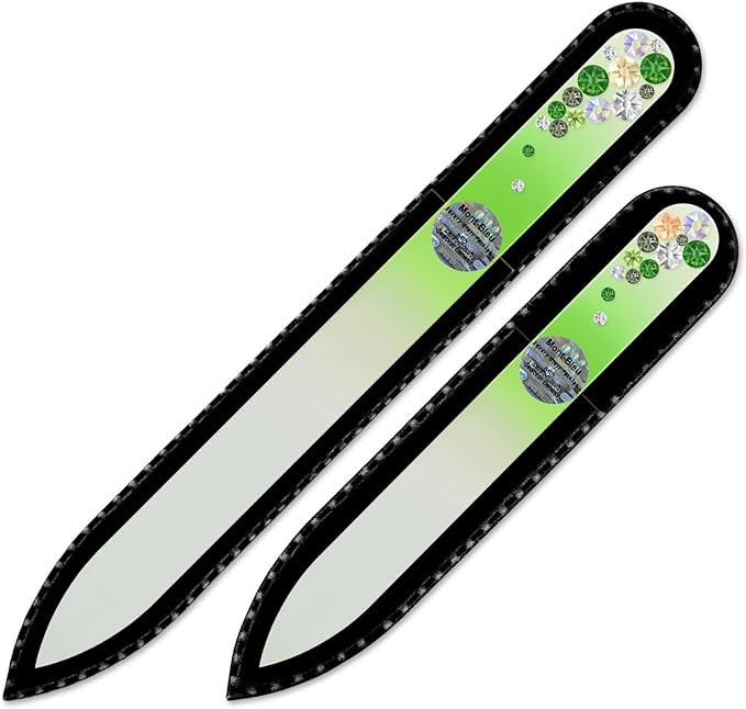 Mont Bleu Set of 2 Glass Nail Files Hand Decorated with Crystals - Handmade Gifts - Czech Tempered Glass - Expertly Shape Nails & Enjoy a Smooth Finish - Beauty Nail File