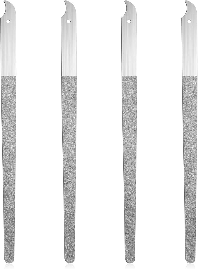4Pcs Diamond Nail File, 8 Inch Stainless Steel Curved Tip Diamond Dust Nail File, Double Sided Abrasive for Professional Manicure Pedicure Salon Home Use