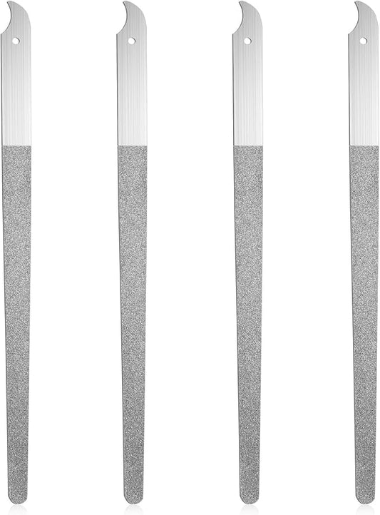 4Pcs Diamond Nail File, 8 Inch Stainless Steel Curved Tip Diamond Dust Nail File, Double Sided Abrasive for Professional Manicure Pedicure Salon Home Use