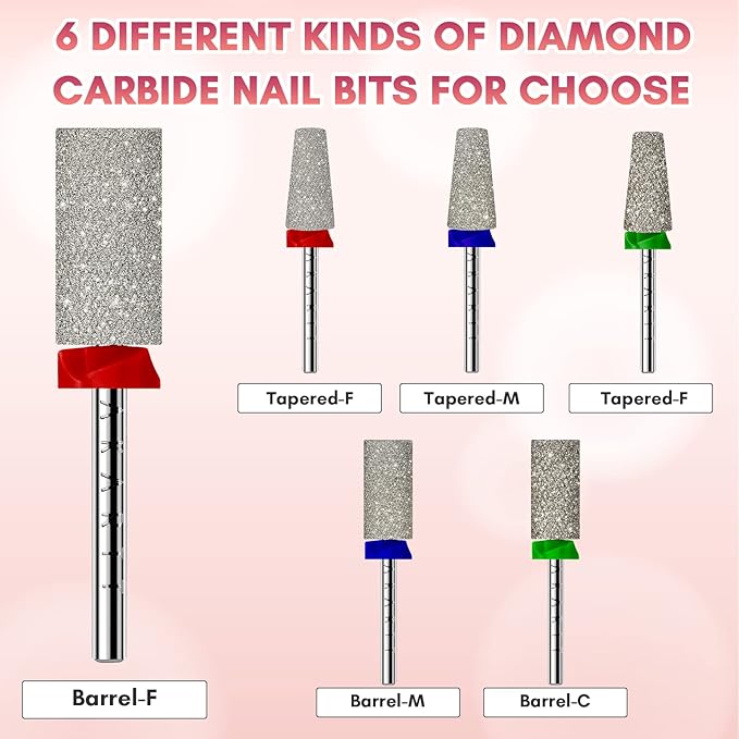 Makartt Nail Drill Bits - Large Barrel Carbide Diamond Sanding Buffer Bit for Nail Prep Cuticle Remove, Upgrade Drill Tips with Cross Teeth and Dust-Proof Ring for Manicure Salon, F #320 Grit