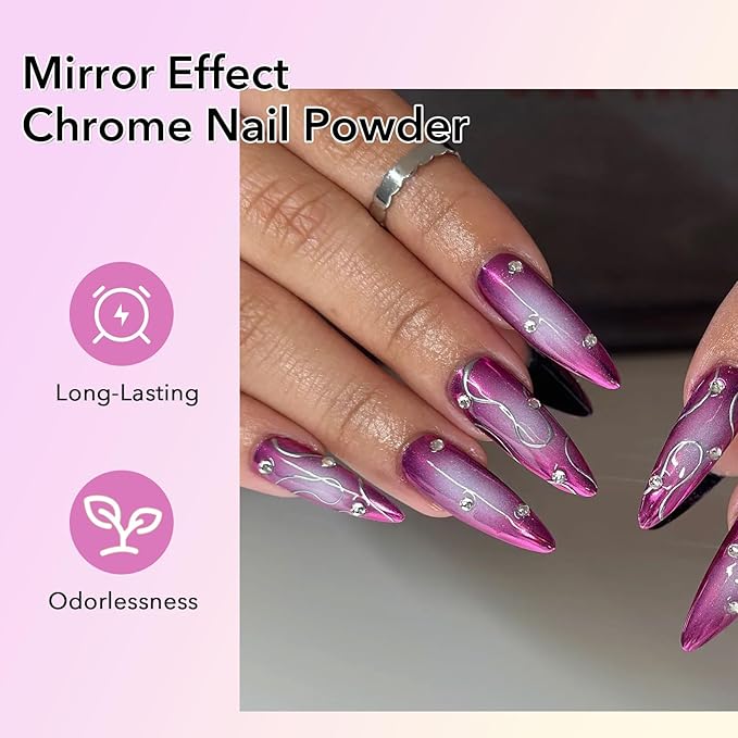 16 Colors Mirror Chrome Nail Powder Set Mirror Effect Holographic Chameleon Pigment Chrome Iridescent Pearlescent Powder for Nail Art Decoration Glitter