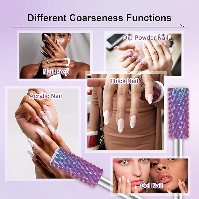 3/32" Small 5.35MM Barrel Bit Tungsten Carbide Nail Drill Bit Safety Bit for Gel & Acrylic Removal, 2- Way Rotating Efile Tip, Salon Electric File Accessory (XC Girt, Purple)